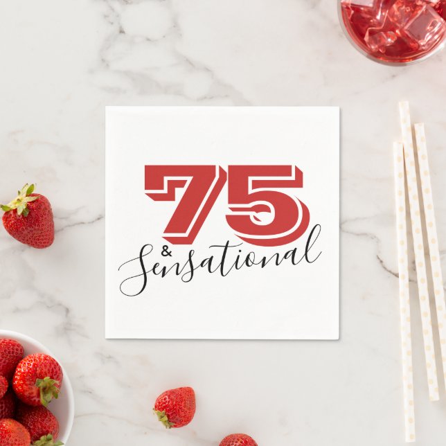 Serviette En Papier 75e fête d'anniversaire 75 & SENSATIONAL Rouge mod (En situation)