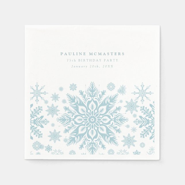 Serviette En Papier 75e fête d'anniversaire Blue White Snowflake hiver (Devant)