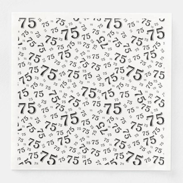Serviette En Papier 75th Age Random Number Pattern Black/White (Devant)
