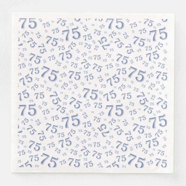 Serviette En Papier 75th Age Random Number Pattern Blue/White (Devant)
