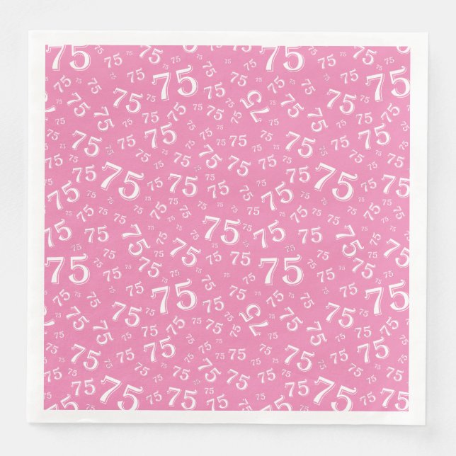 Serviette En Papier 75th Age Random Number Pattern Pink/White (Devant)