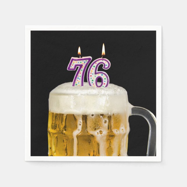 Serviette En Papier 76e Anniversaire Bière en noir (Devant)