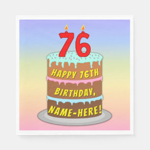 Serviette En Papier 76e anniversaire : Fun Cake and Candles + Nom pers
