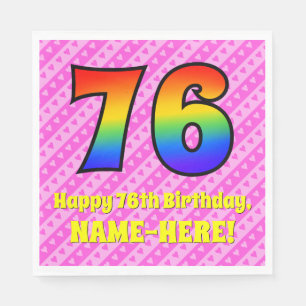 Serviette En Papier 76e anniversaire : Pink Stripes & Hearts, Arc en c