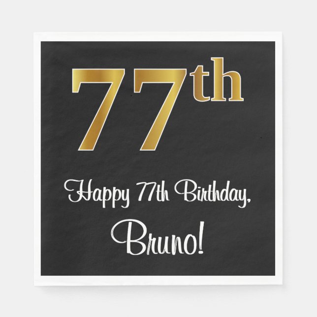 Serviette En Papier 77e anniversaire ~ Elégant Luxueux Faux Gold Look  (Devant)