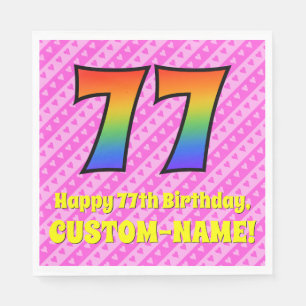 Serviette En Papier 77e anniversaire : Pink Stripes & Hearts, Arc en c