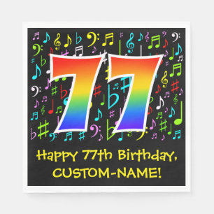Serviette En Papier 77e anniversaire - Symboles de musique colorée, a