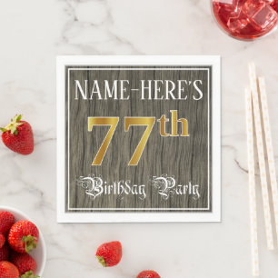 Serviette En Papier 77e fête d'anniversaire — Faux Gold & Faux Wood