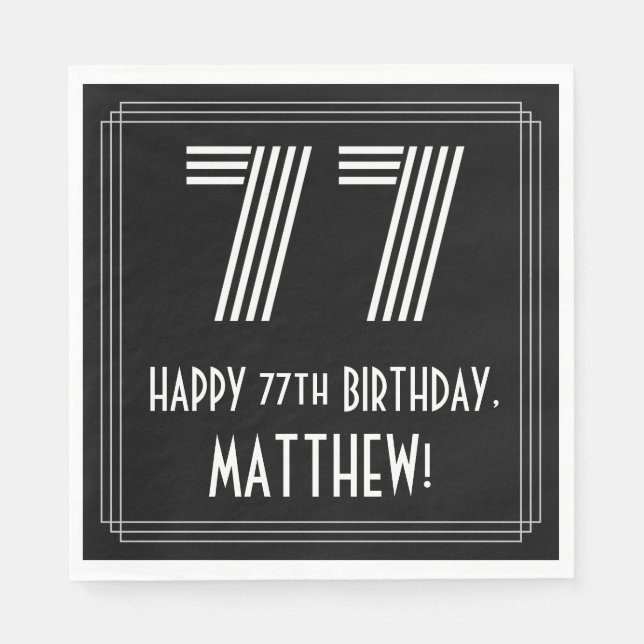 Serviette En Papier 77ème anniversaire : Art Déco Inspiré Look "77" +  (Devant)