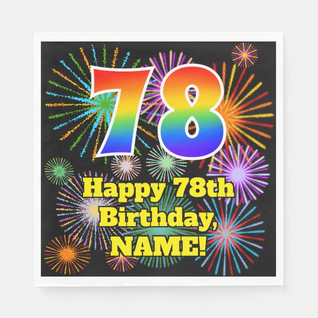 Serviette En Papier 78e anniversaire : Fun Fireworks Motif + Rainbow 7 (Devant)
