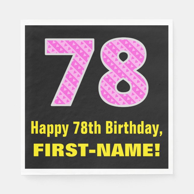 Serviette En Papier 78e anniversaire : Pink Stripes and Hearts "78" +  (Devant)