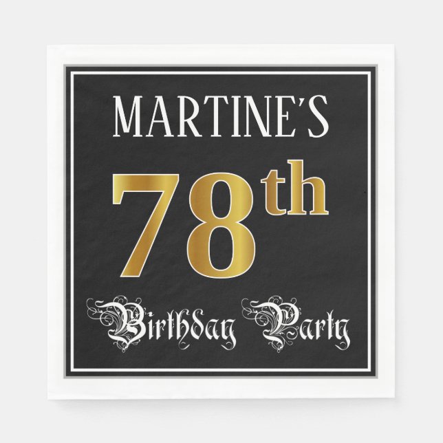 Serviette En Papier 78e Birthday Party — Fancy Script, Faux Gold Look (Devant)