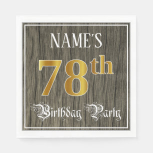Serviette En Papier 78e fête d'anniversaire — Faux Gold & Faux Wood Lo