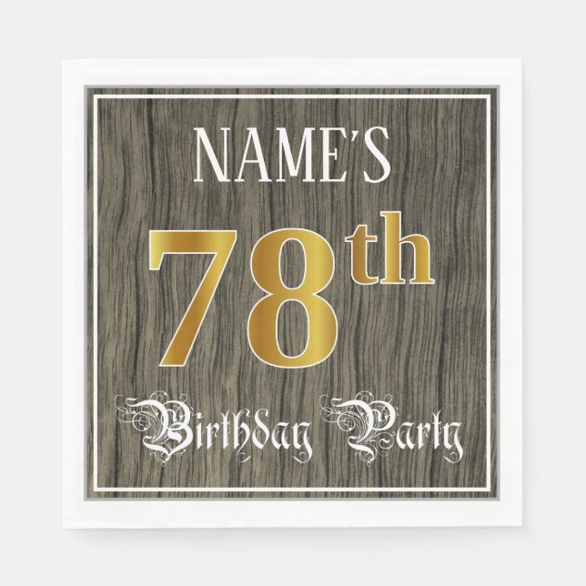 Serviette En Papier 78e fête d'anniversaire — Faux Gold & Faux Wood Lo (Devant)