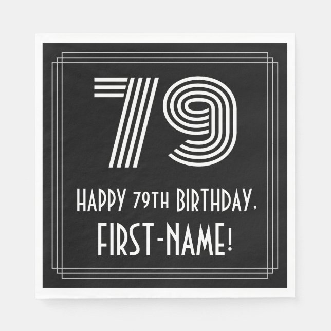 Serviette En Papier 79e anniversaire : Art Déco Inspiré Look "79" + No (Devant)