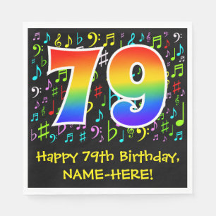 Serviette En Papier 79e anniversaire - Symboles de musique colorée, Ar