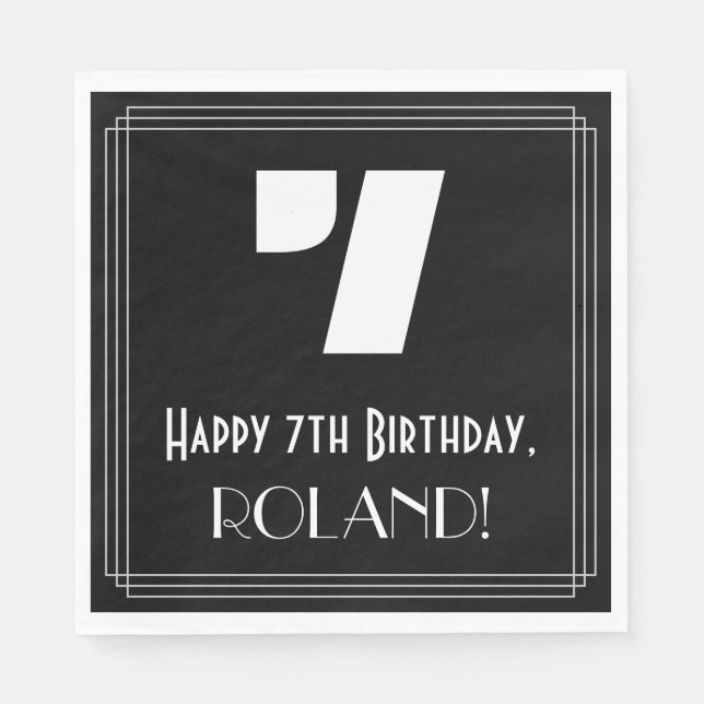 Serviette En Papier 7e anniversaire : Art Déco Inspiré Look "7" + Nom (Devant)