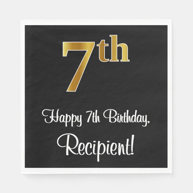 Serviette En Papier 7e anniversaire ~ Elégant luxe Faux Gold Look # (Devant)