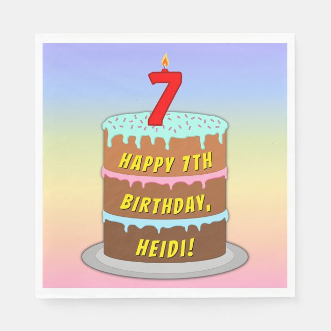 Serviette En Papier 7e anniversaire : Fun Cake and Candle + Nom person (Devant)