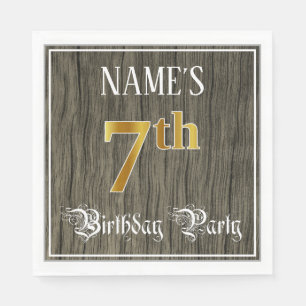 Serviette En Papier 7e fête d'anniversaire — Faux Gold & Faux Wood Loo