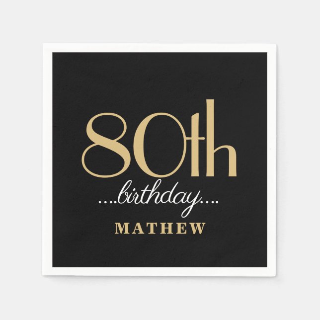 Serviette En Papier 80 80e fête d'anniversaire Black Gold (Devant)