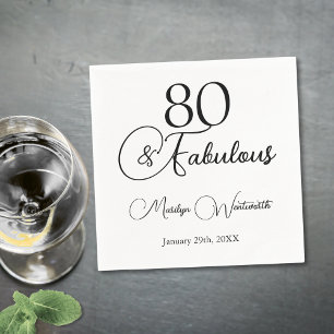 Serviette En Papier 80 ans et fabuleux 80e anniversaire noir Script