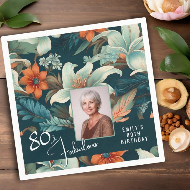 Serviette En Papier 80 et fabuleux Motif Flower Photo Anniversaire (Créateur téléchargé)