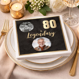 Serviette En Papier 80 et légendaire 2 Photos 80e Anniversaire Or