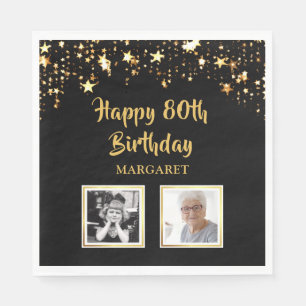 Serviette En Papier 80e anniversaire Alors et maintenant Photos Black