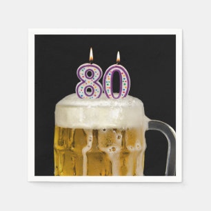 Serviette En Papier 80e anniversaire Bière sur noir