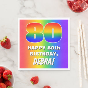 Serviette En Papier 80e anniversaire : Coloré, amusant Motif arc-en-c