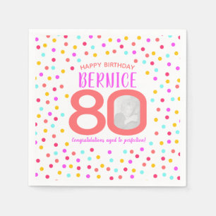 Serviette En Papier 80e anniversaire corail coloré confetti photo pers