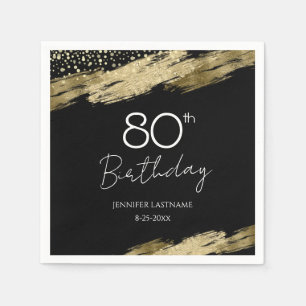 Serviette En Papier 80e anniversaire de fête Gold Black Napkins