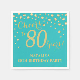 Serviette En Papier 80e anniversaire de fête Turquoise et diamants d'o