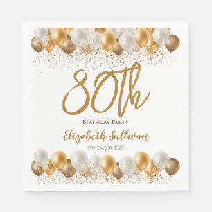 Serviette En Papier 80e Anniversaire de la fête d'or Ballons