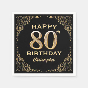 Serviette En Papier 80e anniversaire de la Parties scintillant Black a