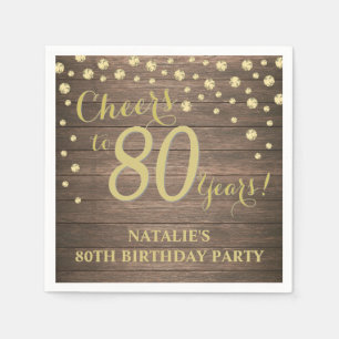 Serviette En Papier 80e anniversaire du Rustic Wood and Gold Diamond