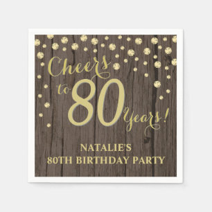 Serviette En Papier 80e anniversaire du Rustic Wood and Gold Diamond N