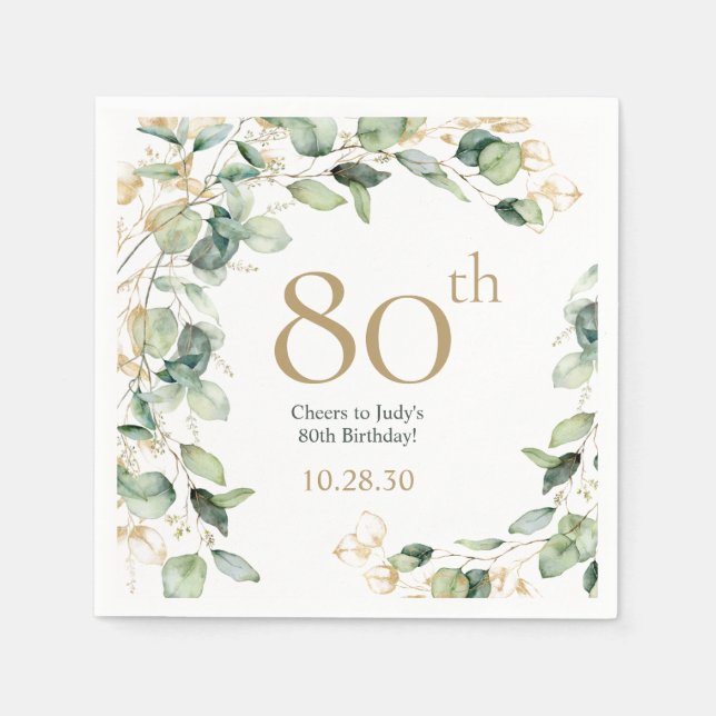 Serviette En Papier 80e anniversaire Eucalyptus (Devant)