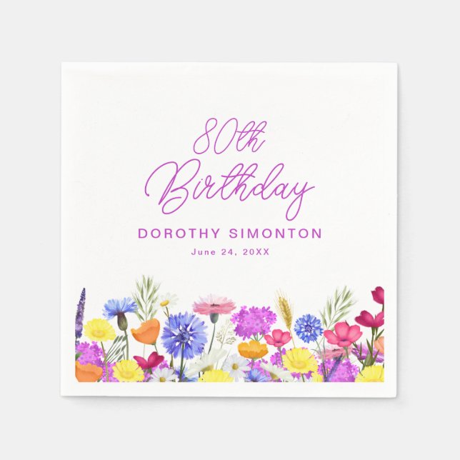 Serviette En Papier 80e anniversaire fête Fleur sauvage pourpre Person (Devant)