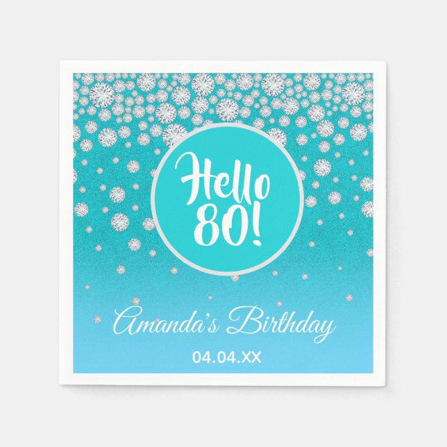 Serviette En Papier 80e anniversaire fête turquoise bleu parties scint (Devant)