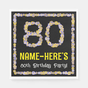Serviette En Papier 80e anniversaire : Floral Flowers Numéro, Nom pers