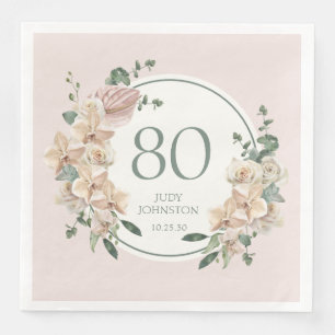 Serviette En Papier 80e Anniversaire Floral Tropical