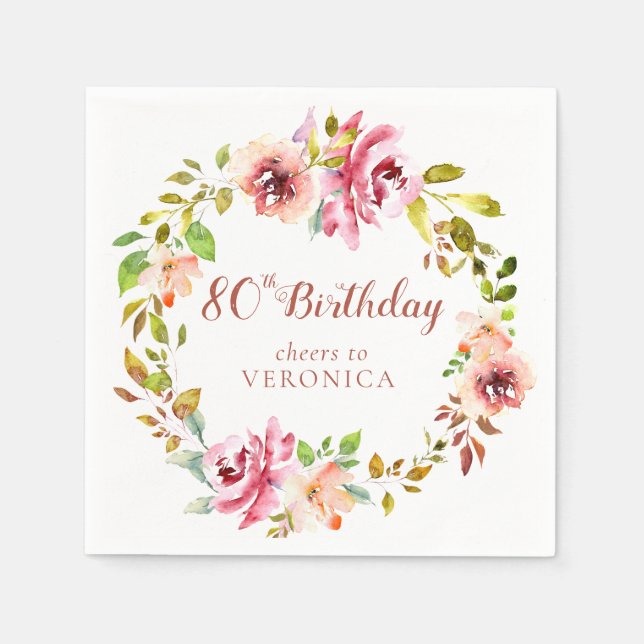 Serviette En Papier 80e anniversaire Floral Wreath Paper Napkin (Devant)