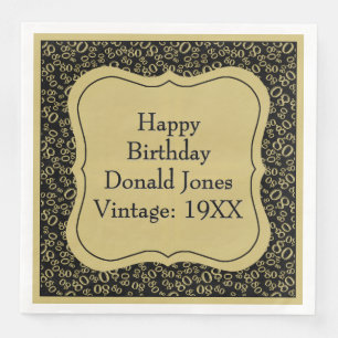 Serviette En Papier 80e anniversaire Gold/Noir Motif numéro de support
