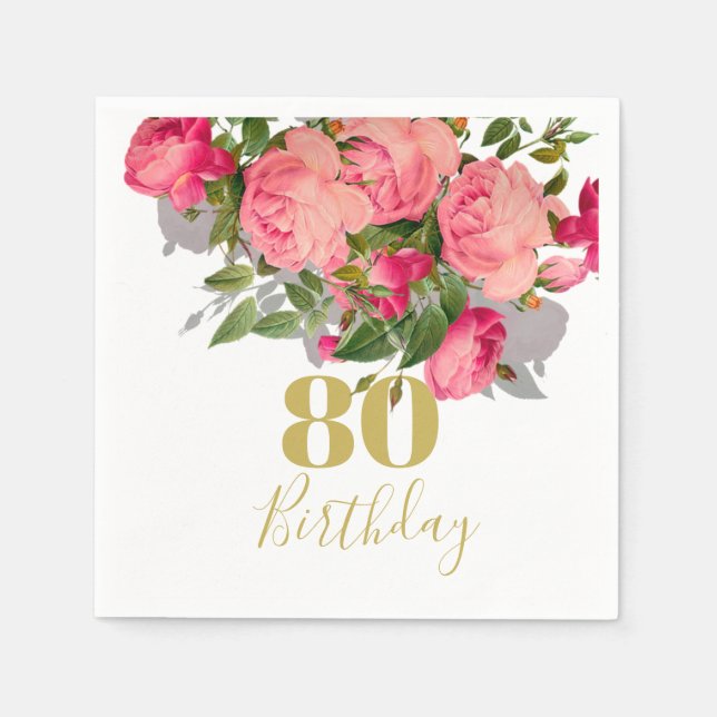 Serviette En Papier 80e anniversaire Huitième Rose Gold Elegant (Devant)