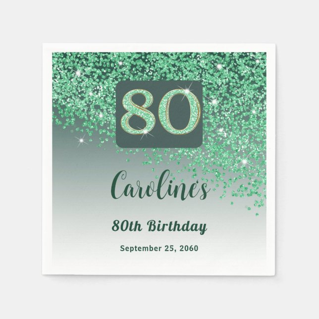 Serviette En Papier 80e anniversaire Jolie Parties scintillant verte (Devant)