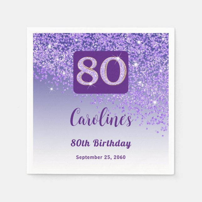 Serviette En Papier 80e anniversaire jolie Parties scintillant violett (Devant)