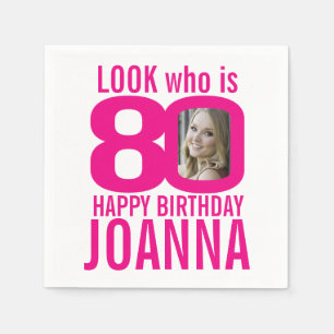 Serviette En Papier 80e anniversaire look rose 80 photos et noms perso