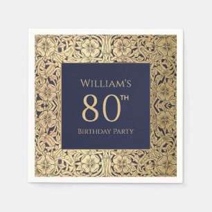 Serviette En Papier 80e anniversaire Marine Blue Gold Roses Vintage él